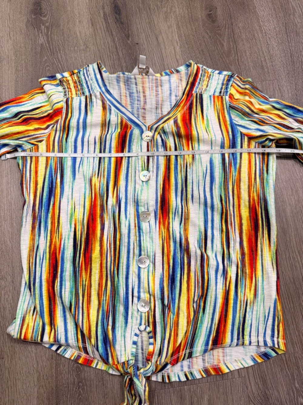 Coral Bay Women’s Multicolor Striped V-Neck Tie 3/4 Length Sleeve Top Size PM - Picture 4 of 8